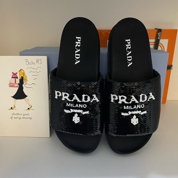 Prada Shoes - New in box Prada logo slides, Sz.37